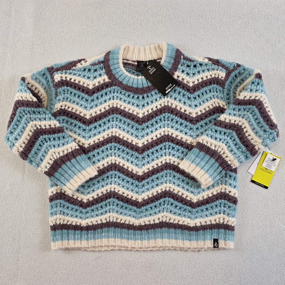 NWT Volcom Chevron Patterned Sweater Blue Brown Girls XXS Child's 4